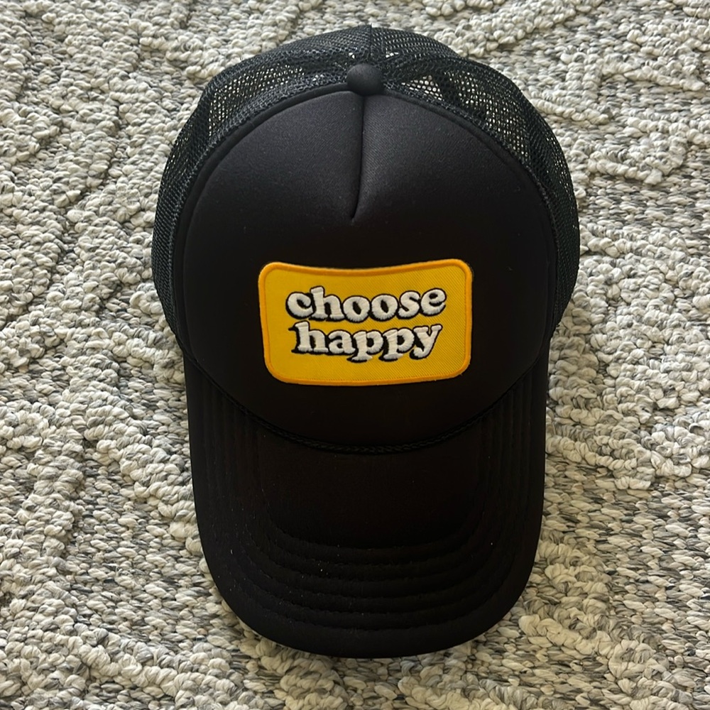 Black trucker hat choose happy patch